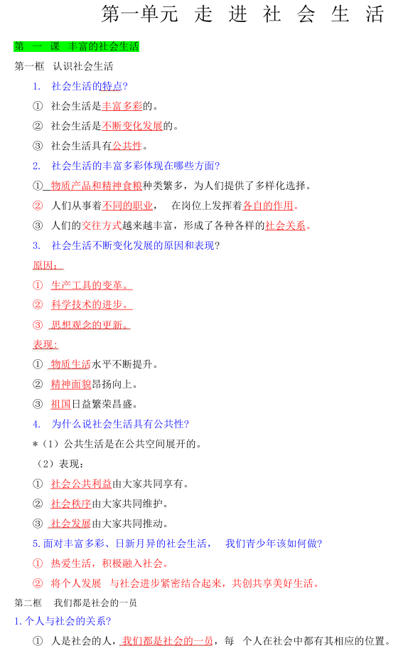 2025八上小四门知识点-道法