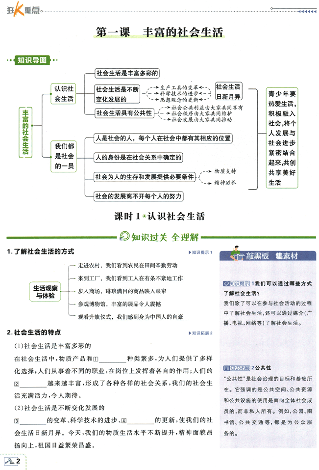 2026版《初中必刷题》道法 RJ 8上 狂K重点